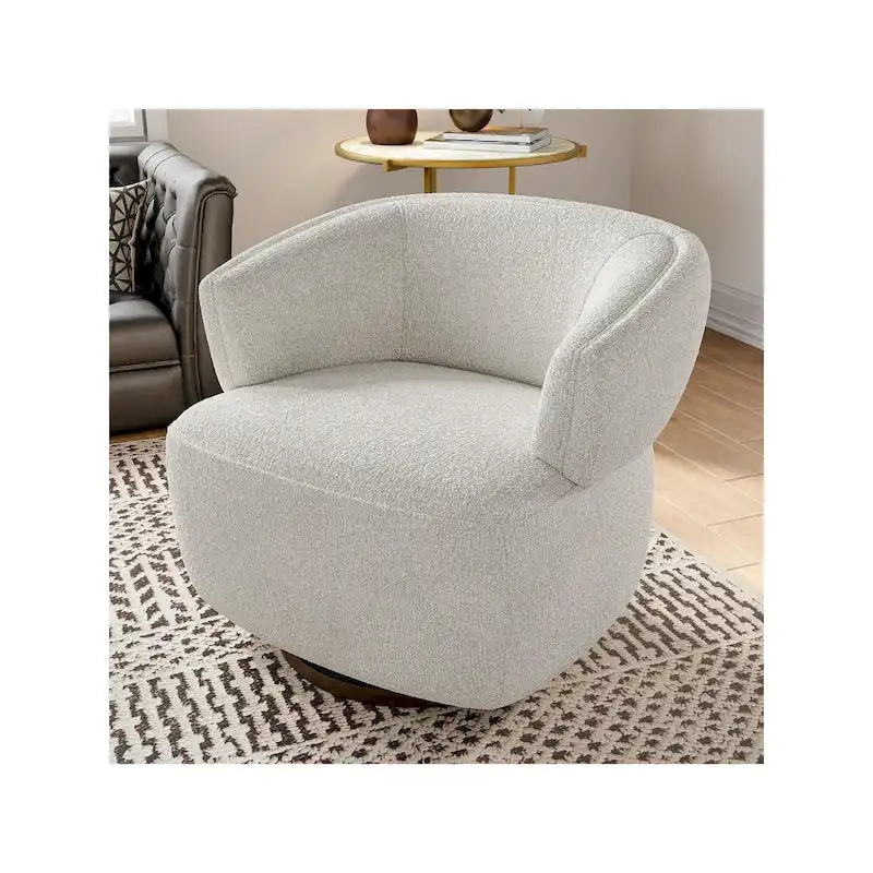 Beige / Grey Upholstered 360° Swivel Barrel Accent Chair – Single