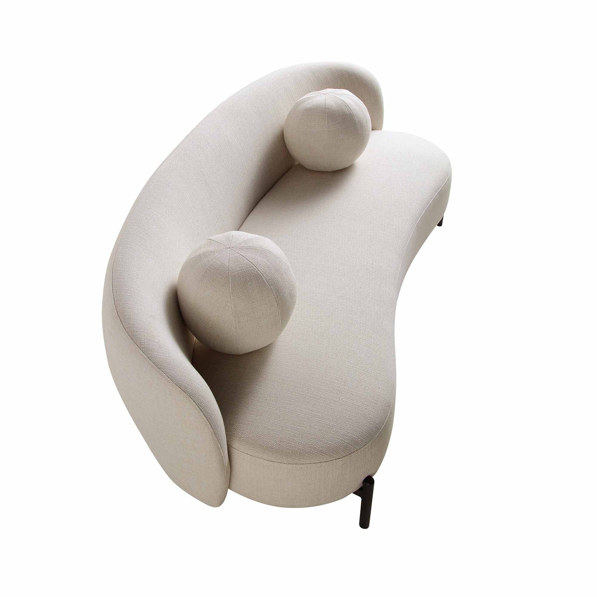 3-Seater Curved Sofa with Ball Cushions, Beige Linen Blend