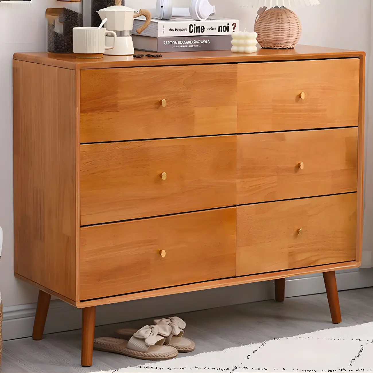 Compact Natural Wood Combo Dresser with Cabinet and Drawers