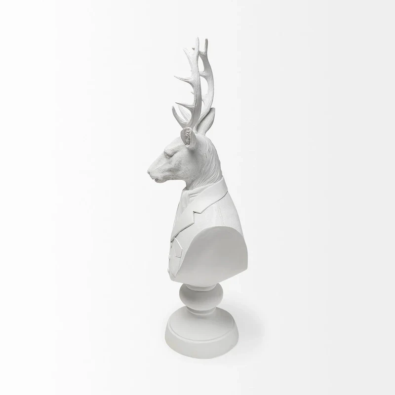 HomeRoots 23  White Polyresin Suited Deer Bust Tabletop Sculpture - 6  W x 8  D x 23  H