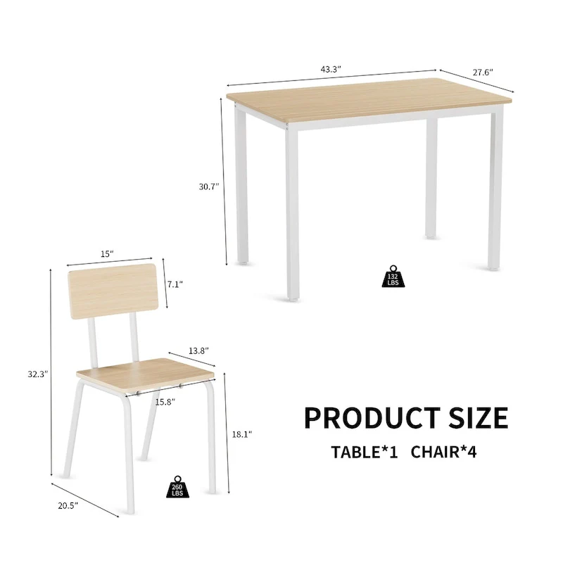 Kitchen Dining Table Set Metal Frame Breakfast Table with 4 Dining Chairs Modern Casual Dining Table Set 5-Piece Dining Set