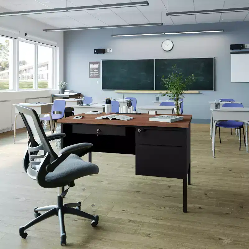 Flash Furniture Cambridge Commercial Grade Single Pedestal Desk with Locking Drawers and Metal Frame
