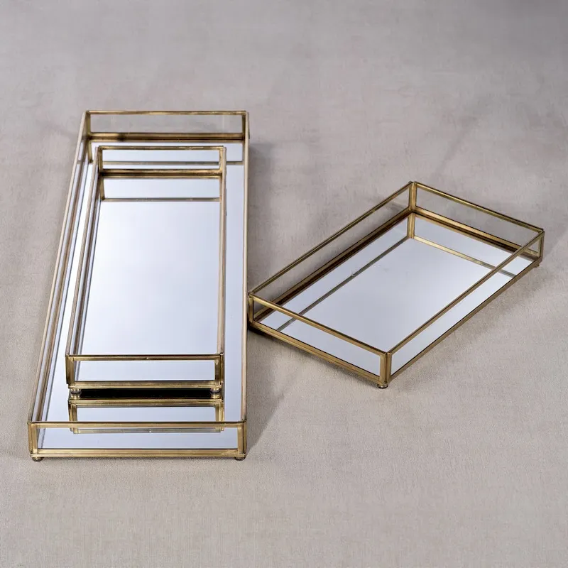 Cava Metal-Edged Mirrored Glass Vanity Tray