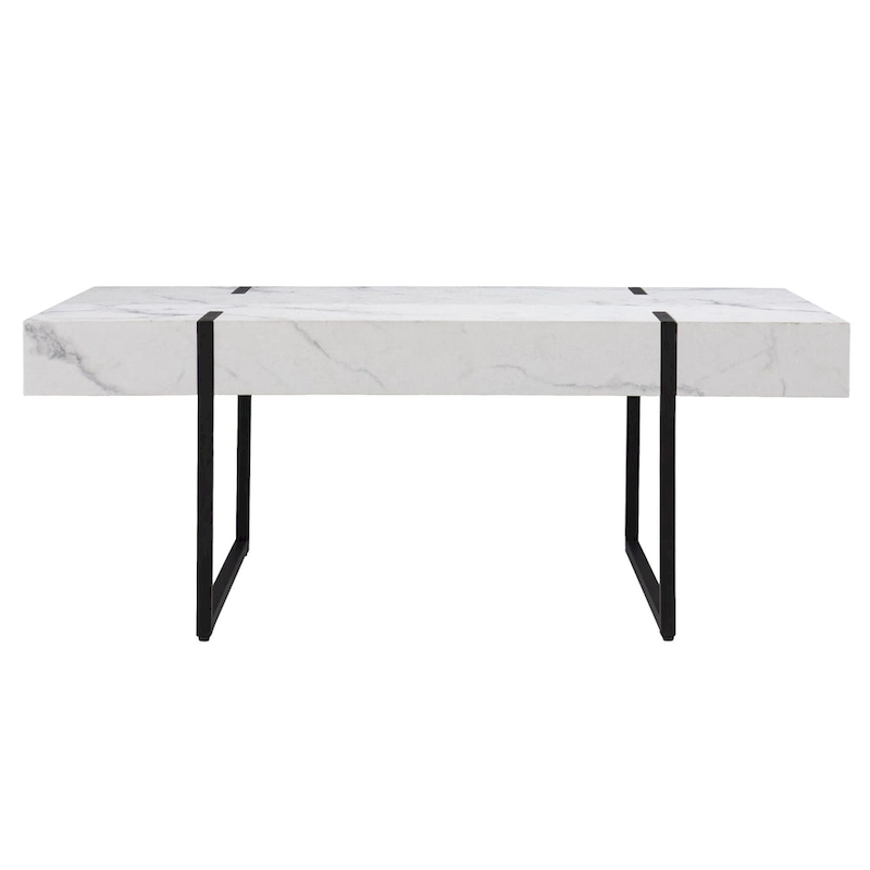 HomeRoots 43 White Faux Marble And Metal Rectangular Coffee Table - 43.25