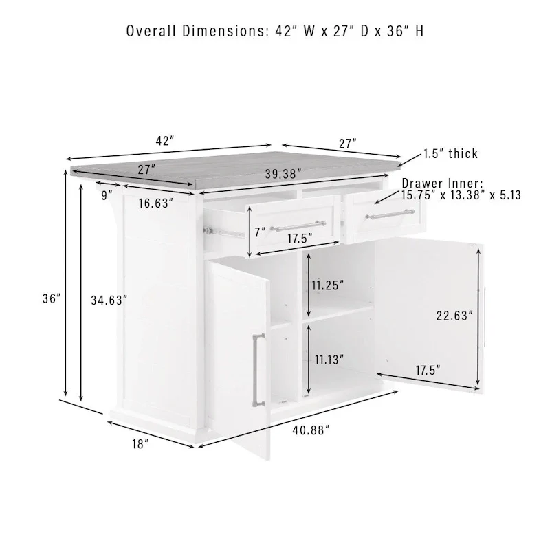 Bartlett Wood Top Kitchen Island - 27d x 42w x 36h