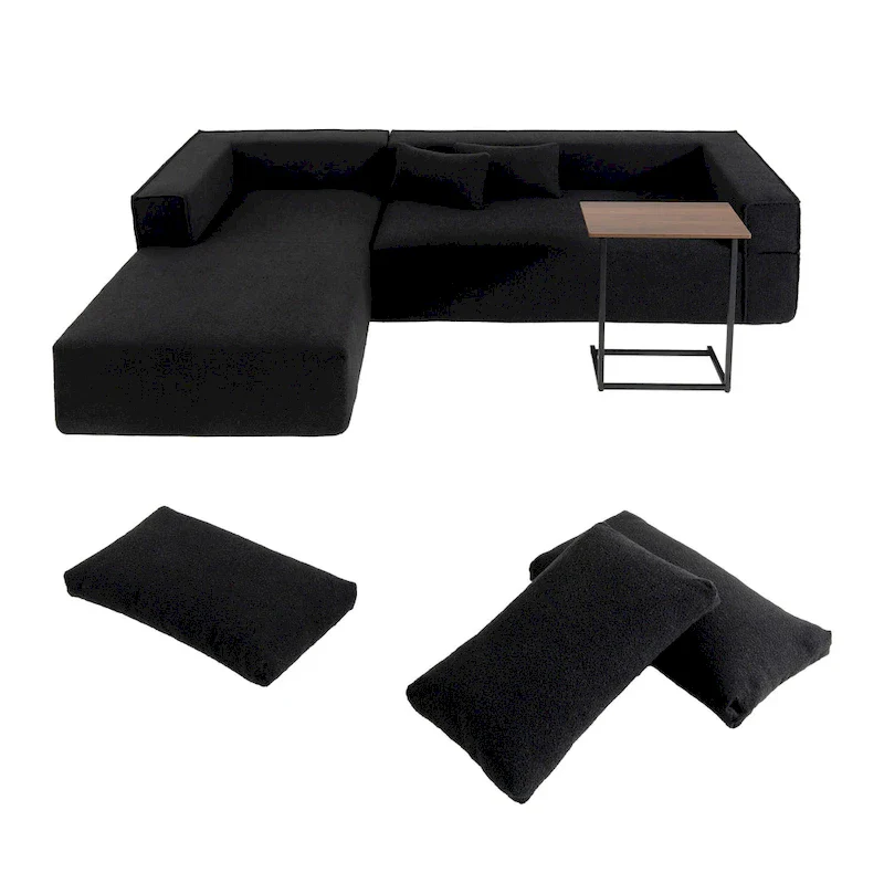 L-Shaped Modular Sectional Sofa with Side Table, Chaise, Wide Seat