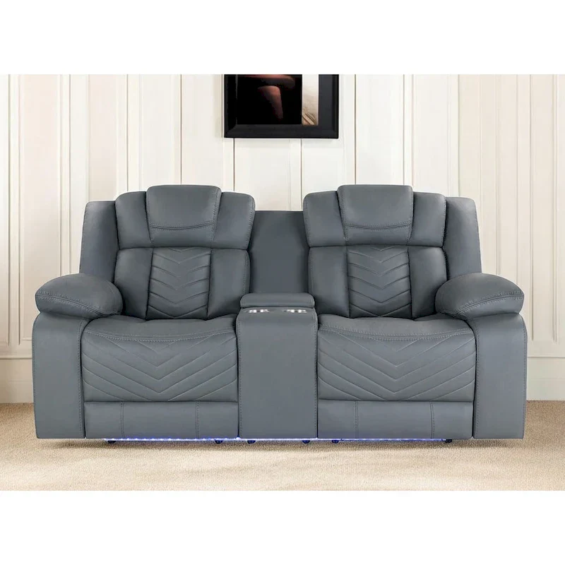 75 Light Gray Faux Leather Power Reclining Loveseat With Storage