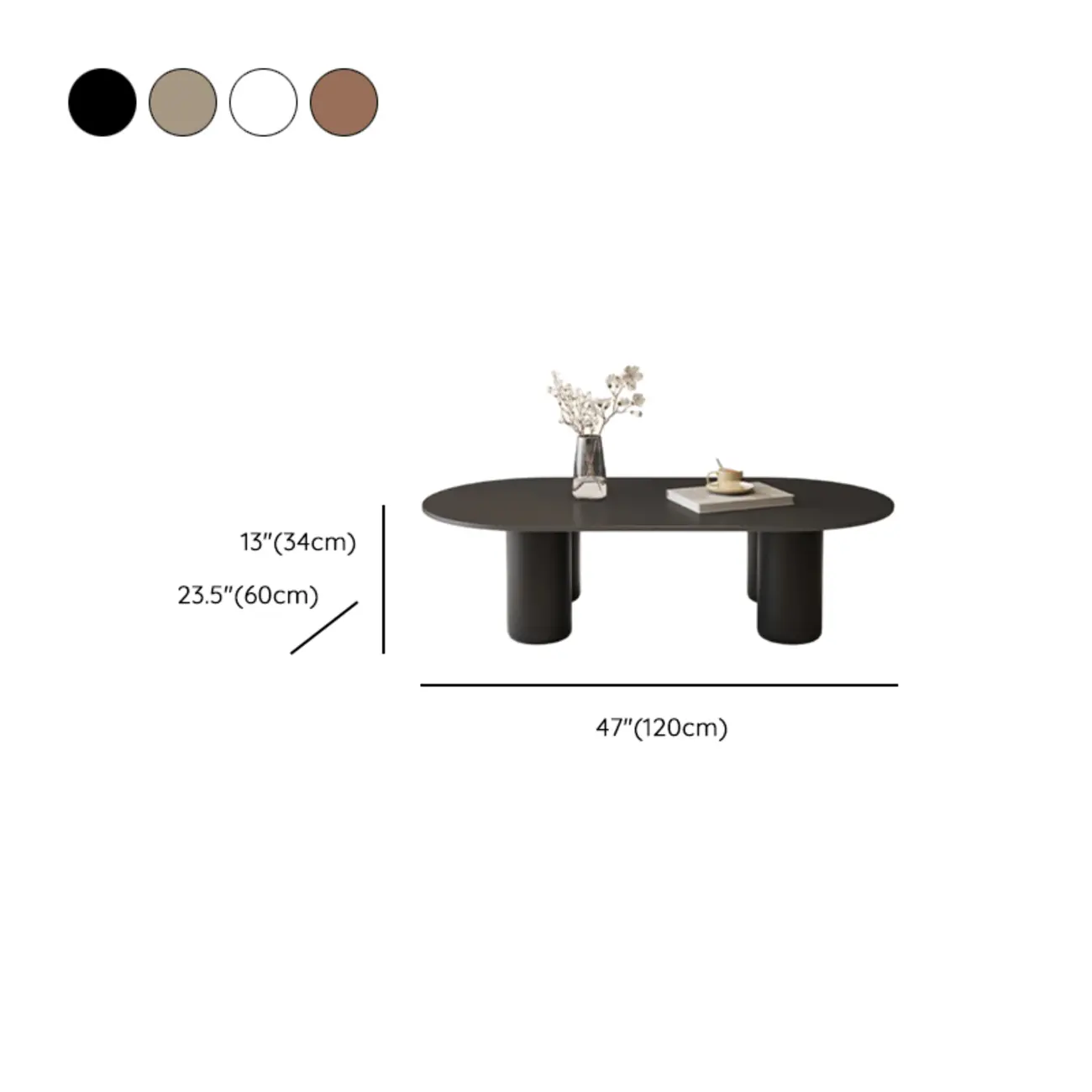 Living Room 4 Legs Simple Wood Stone Oval Coffee Table