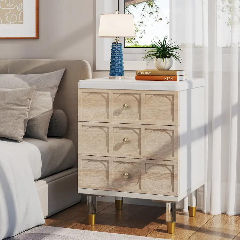 Nightstand Bedside Table with 3 Drawers
