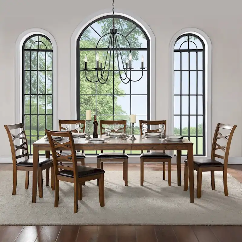 *Limited* Zarbel 6-8 People Rectangle Dining Table Modern Farmhouse Solid Wood Expandable Leaf Table Kitchen Dining room