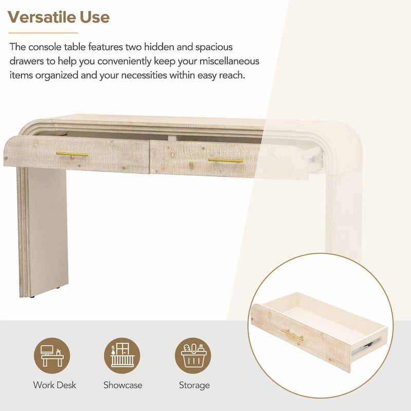 Irresistible Retro Silhouette Console Table: Open Style, Two Top Drawers