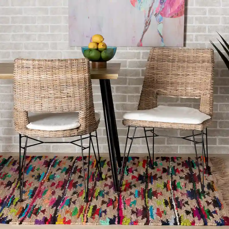 Nafaro Bohemian Rattan/ Metal 2-Piece Dining Chair Set with Cushion