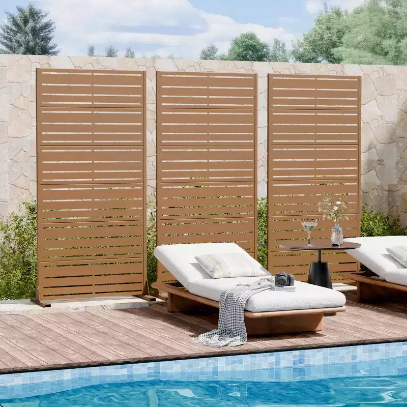 MAYEERTY Benjamin Wide-Narrow A Louvered Brown Galvanized Steel Room Divider, 72x35x16, 6-Piece Double-Sided Privacy Screen