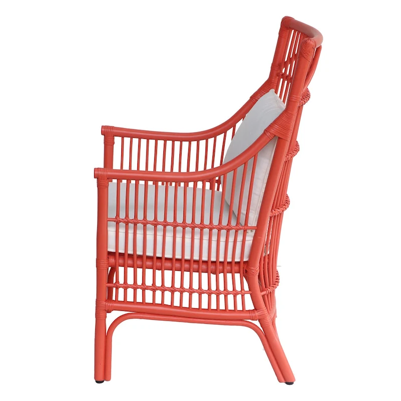 Rattan Slat Back Cushioned Arm Dining Accent Chair by East at Main - 24x25.5x39.25