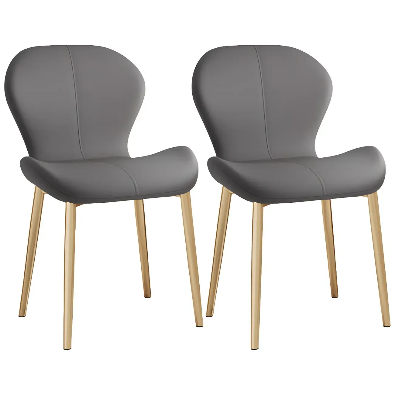 Art Deco Curved Back Leather Dining Chair Solid Back