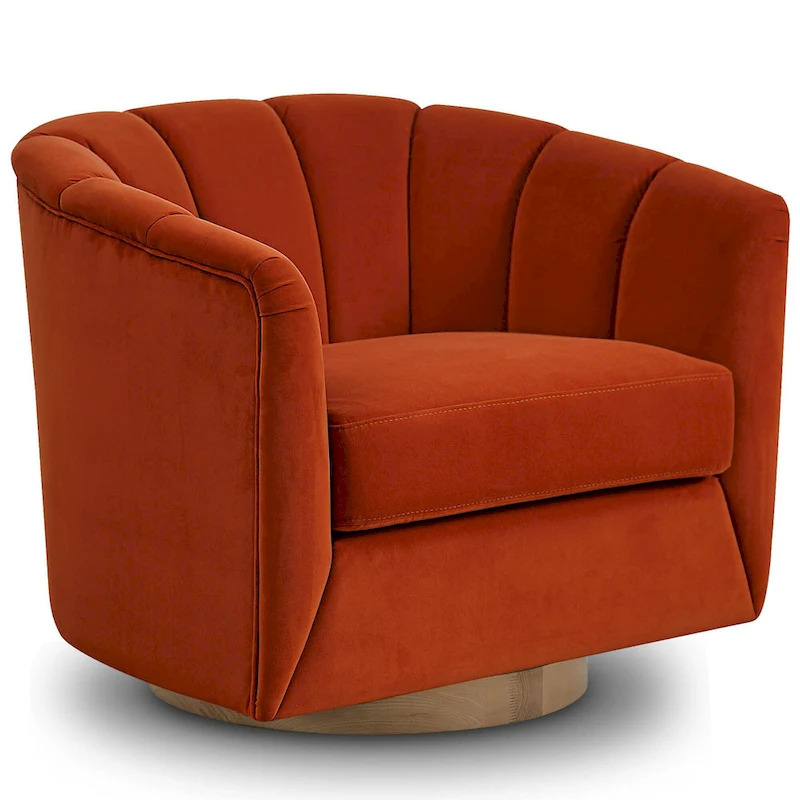 Fabric Swivel Chair with 360 Rotation, Wooden Base and 350lb Weight Capacity