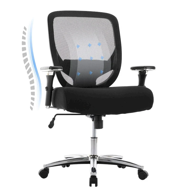 Black Bonded Leather Ergonomic Office Chair, Swivel, 1-Person, 500 lbs Capacity