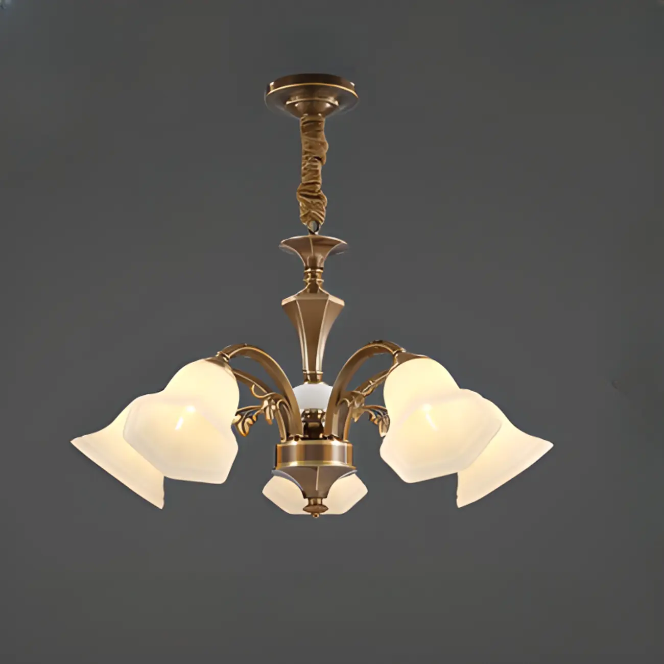 Classic Floral Brass Chandelier for Living Room with Beige Shade