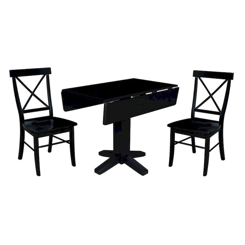 36  Solid Wood Square Dual Drop Leaf Dining Table with 2 Dining Chairs