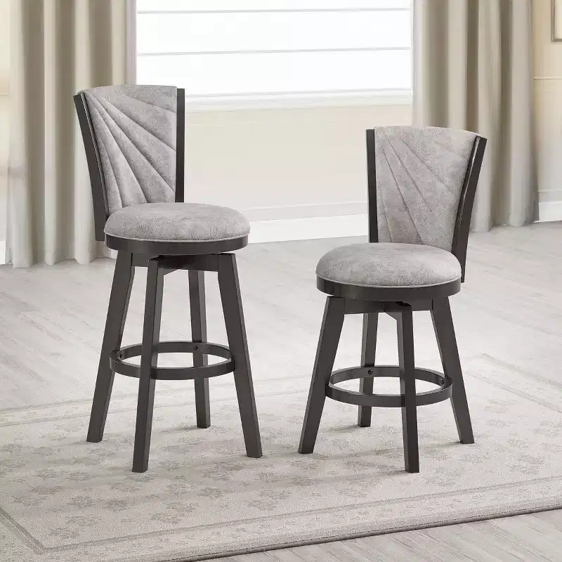 Kings Brand Furniture Boyce 29 Upholstered Counter Hight Swivel Stools, Set of 2, Silver/Gray