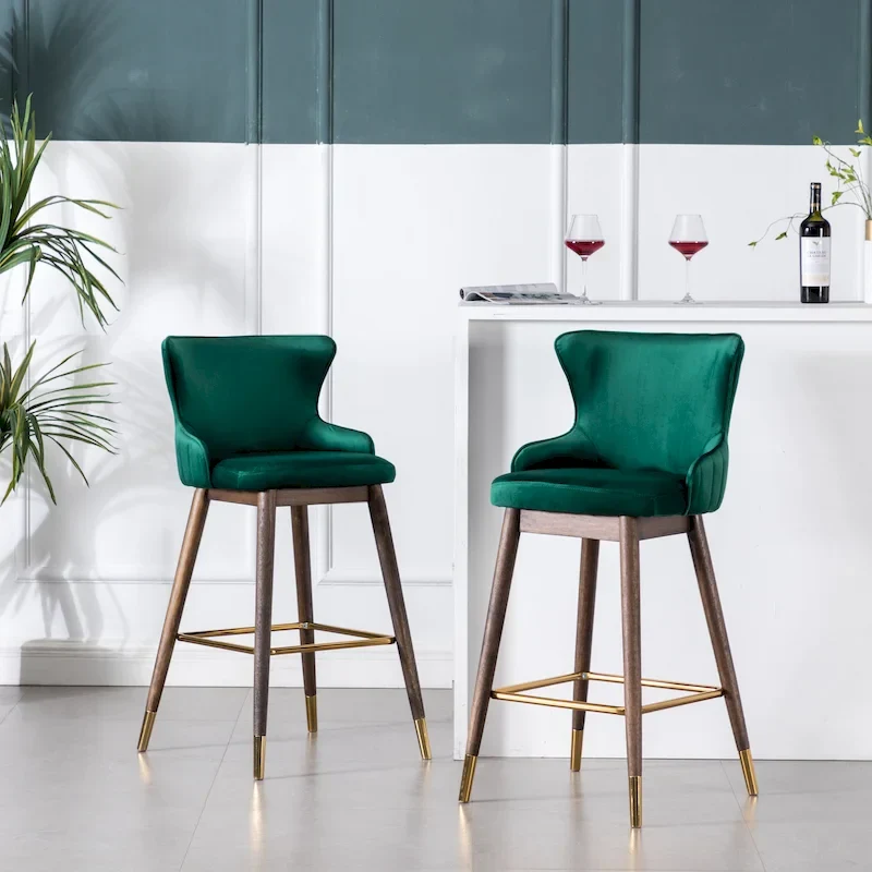 Roundhill Furniture Leland Fabric Upholstered Wingback Bar Stools (Set of 2)