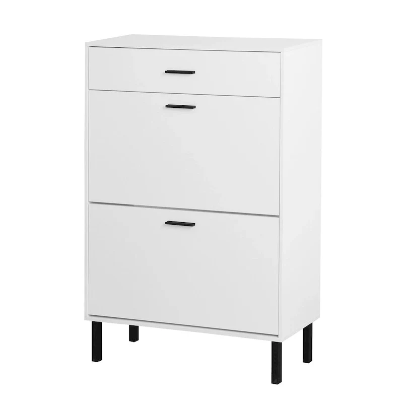 Freestanding Shoe Cabinet with Drawers, Metal Legs, and Flip Drawers