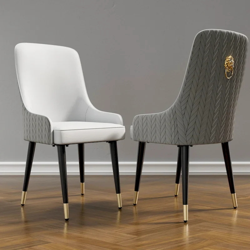 Set of 2 Upholstered Dining Chairs with Lion Head Pull Ring