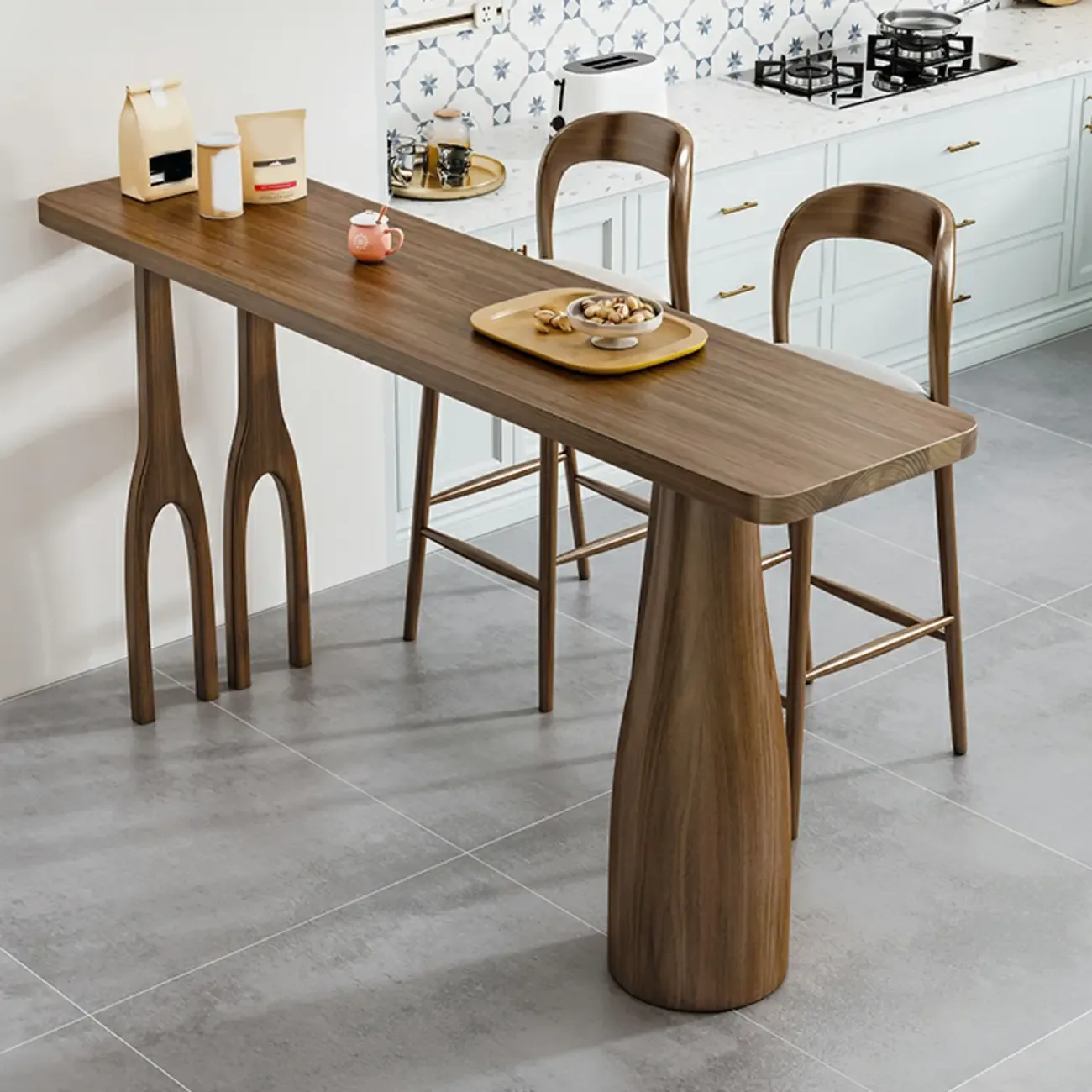 Modern Pine Wood Bar Set with Upholstered Chairs