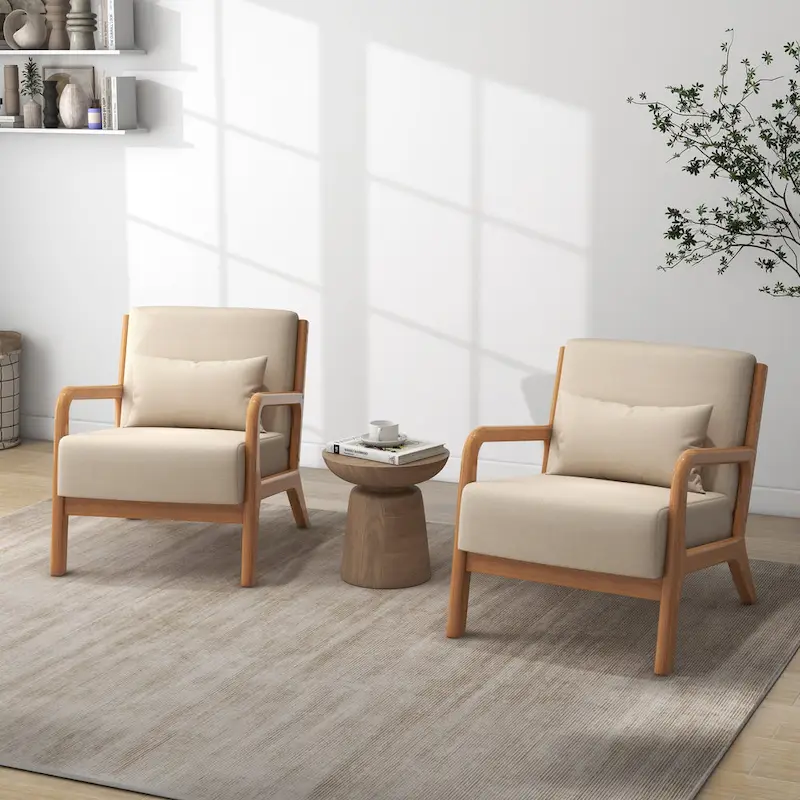 Mid-Century Modern Fabric Upholstered Wood Arm Chair