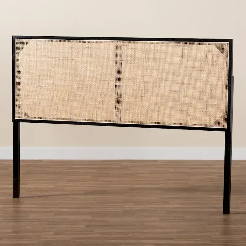 bali & pari Aurelia Modern Bohemian Bayur Wood and Natural Rattan Headboard