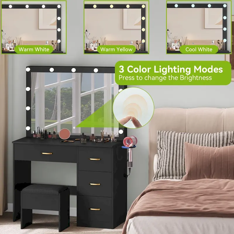 Moasis Makeup Vanity with 4 Drawers - 35.4 L x 23.6 W x 53.5 H