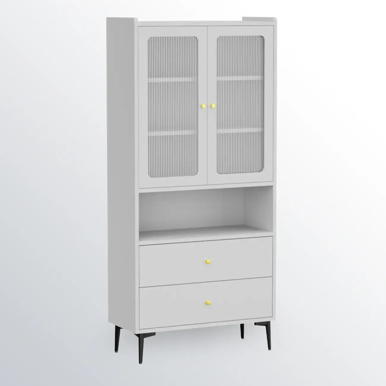 Modern Black Storage Cabinet with Exterior Shelf & Drawers