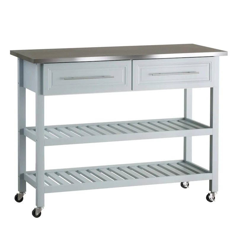 HOMCOM Kitchen Island Stainless Steel Top Rolling Utility Cart with Drawers, Shelves - Grey
