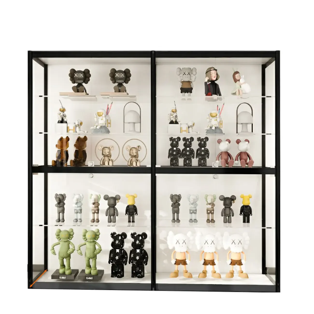 Black Metal Frame Clear Glass Shelf Curio Cabinet