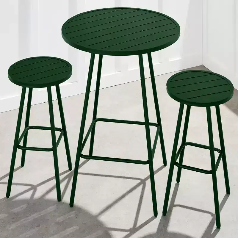 Best Choice Products 3-Piece Steel Patio Bar Height Round Bistro Set w/ Backless Stools, Slatted Design