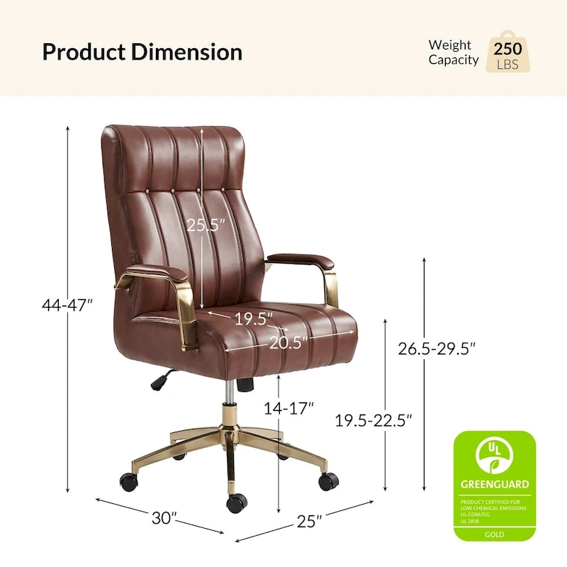 Curtiz Mid-Century Modern Vegan Leather Swivel Tilting Office Chair with Channel Tufted and Metal Feet by HULALA HOME