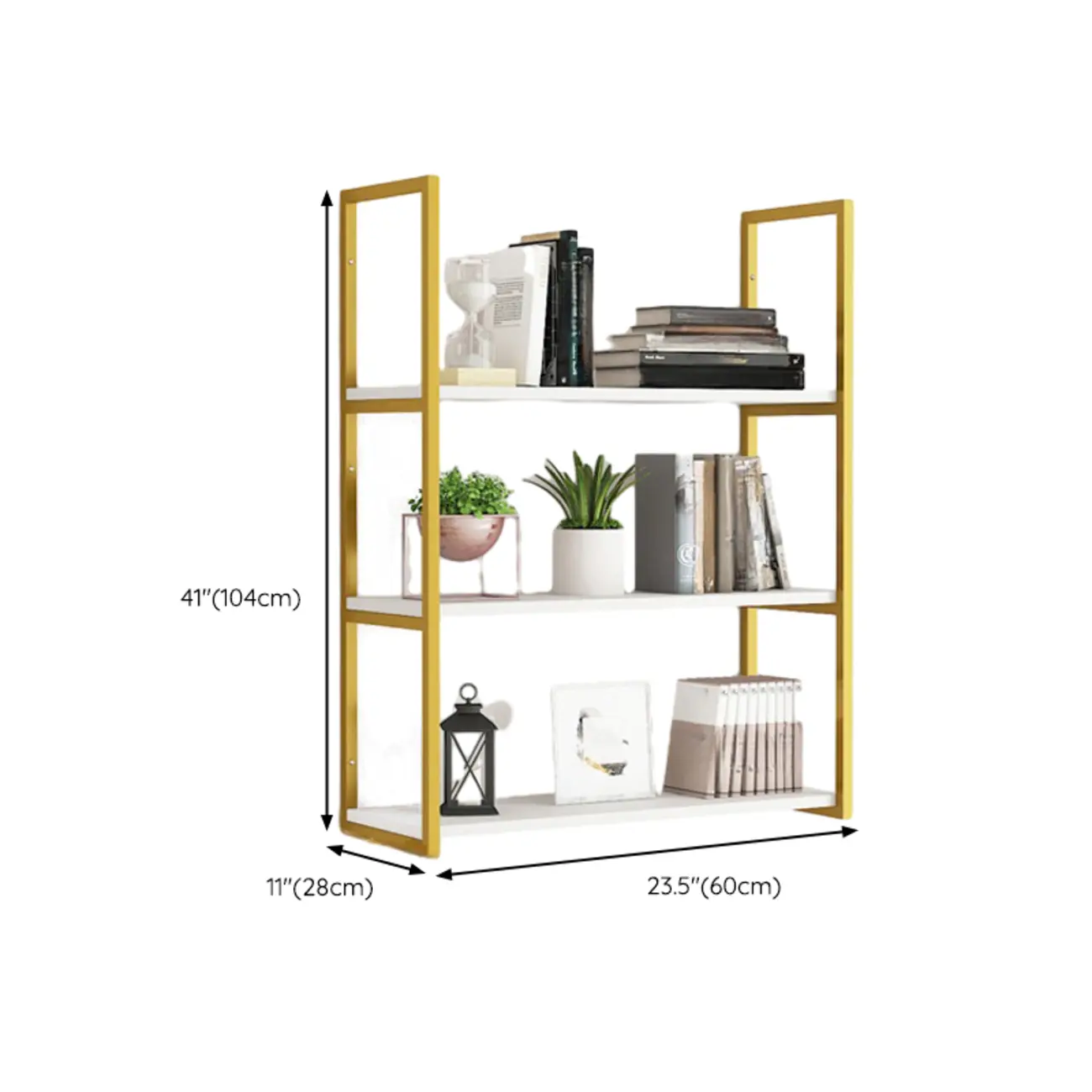 Modern Wall-Mounted Bookcase White Gold Display Shelf