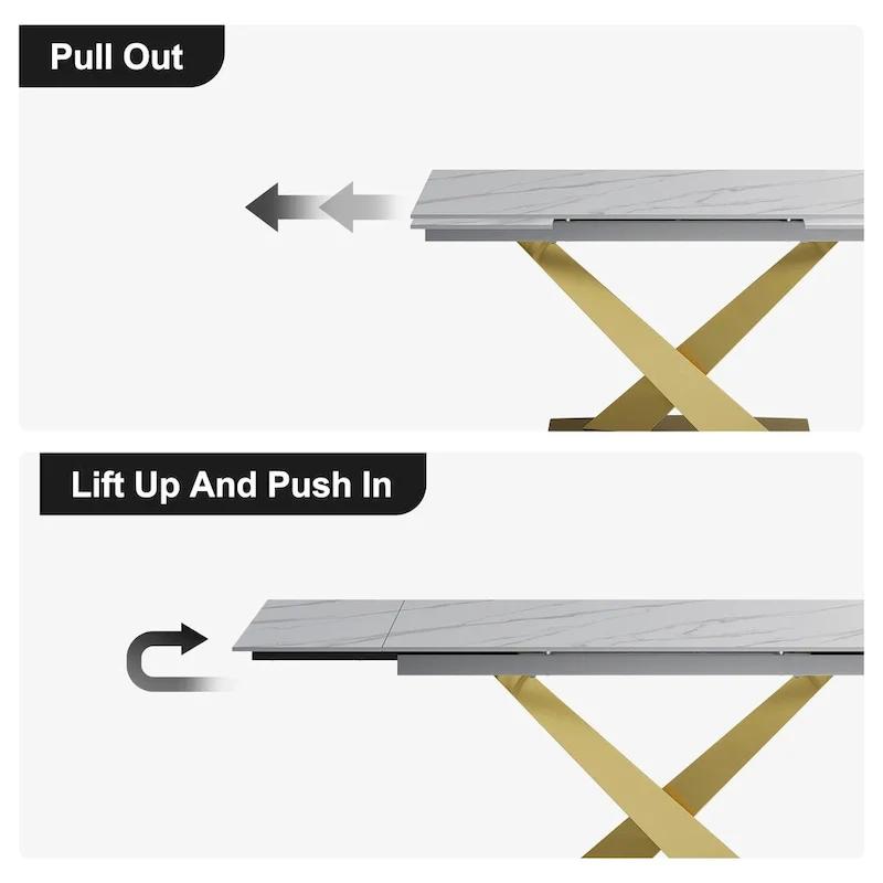 9 - Piece 94.48  Rectangular Extendable Sintered Stone Dining Table with 8 Faux leather Chairs Dining Set
