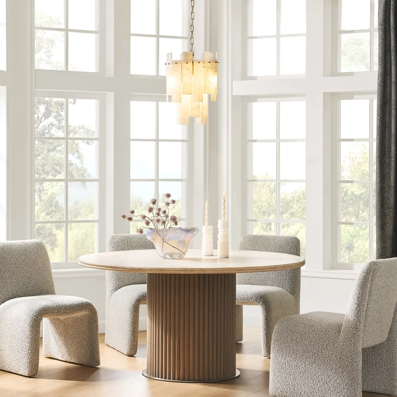 Natural Alabaster Chandelier with Gold Frame