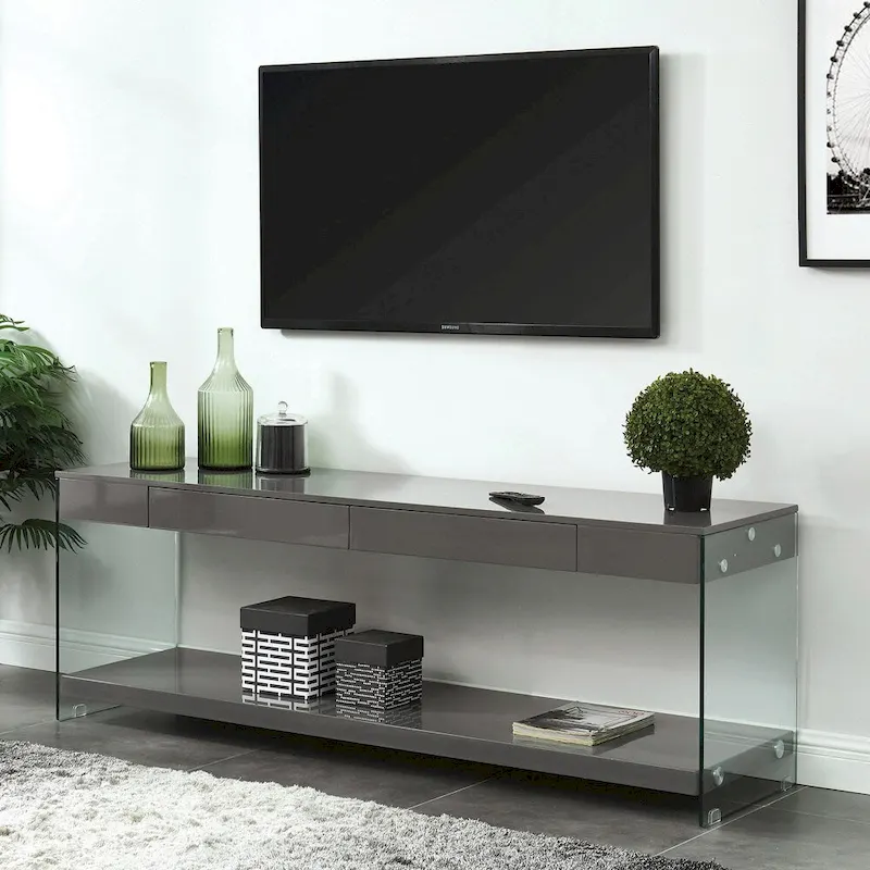 Takamura Modern 60-inch Glass 1-Shelf 1-Drawer TV Console by Strick & Bolton