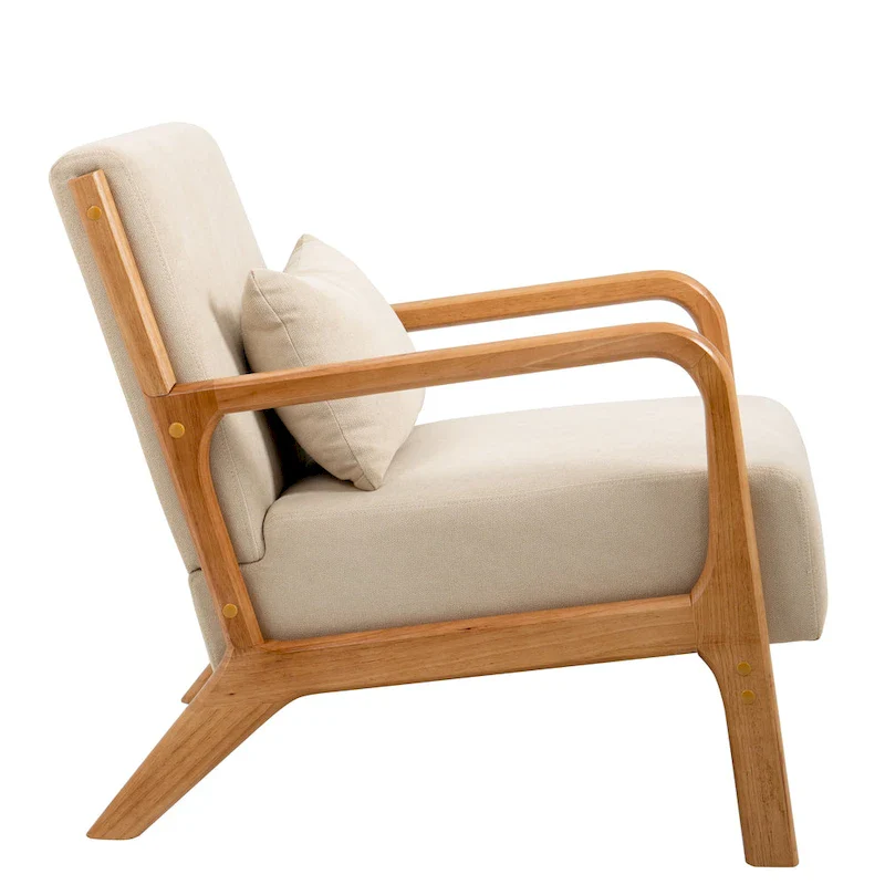 Mid-Century Modern Fabric Upholstered Wood Arm Chair