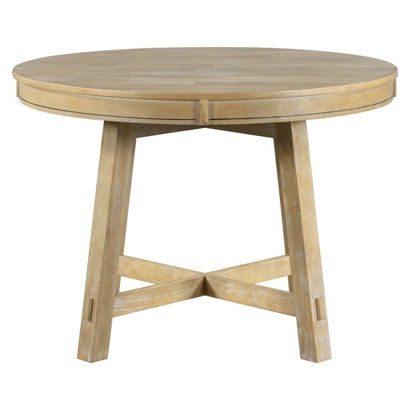 Farmhouse Round Extendable Dining Table with 16 Leaf Wood