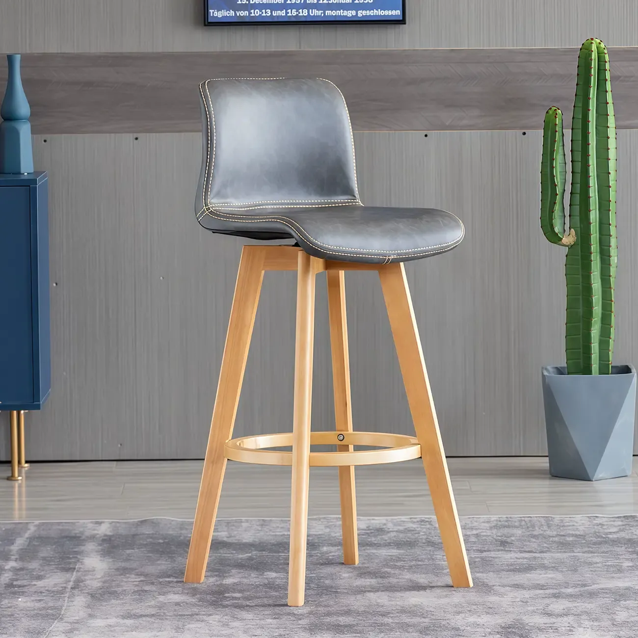 Saddle Leather Counter Height Low Back Swivel Bar Stools