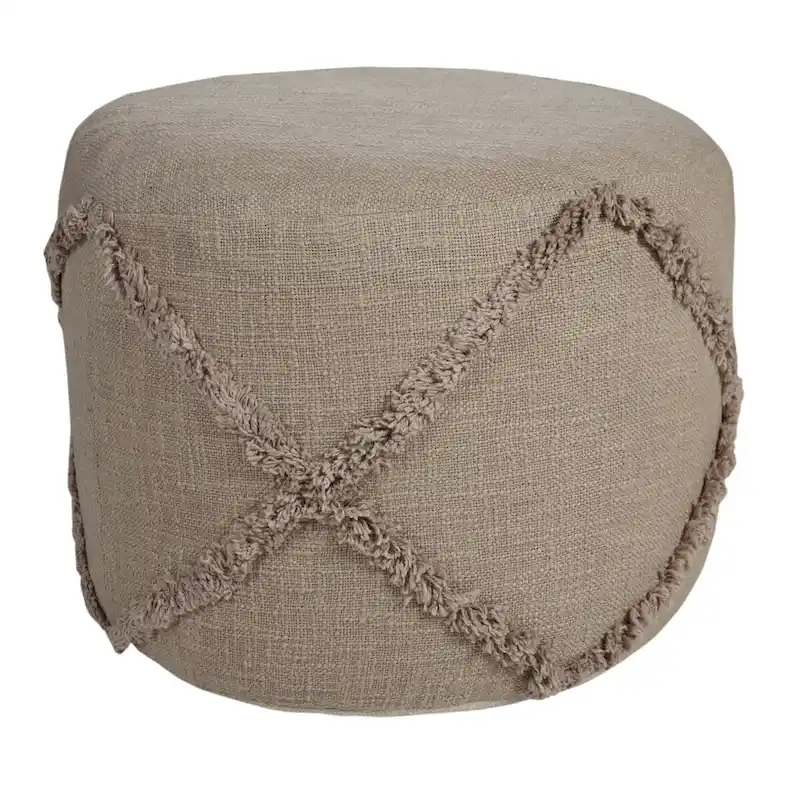 18  Brown Solid Texture Diamond Round Pouf Ottoman