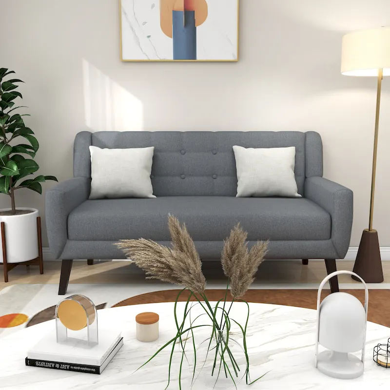 Modern Tufted Loveseat Sofa – Linen Upholstery