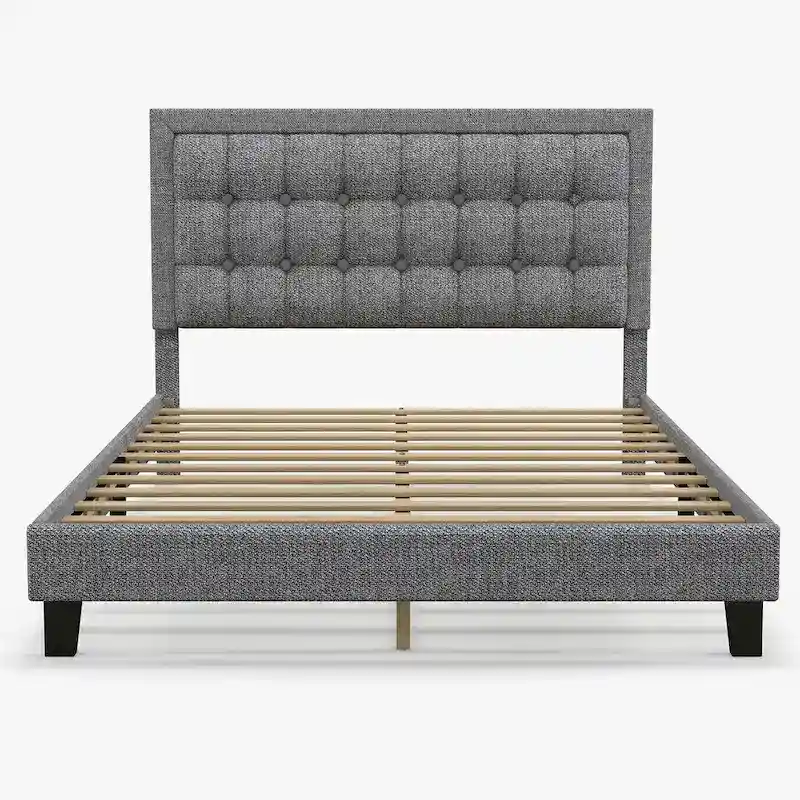 Bed Frame with Upholstered Button Tufted Headboard
