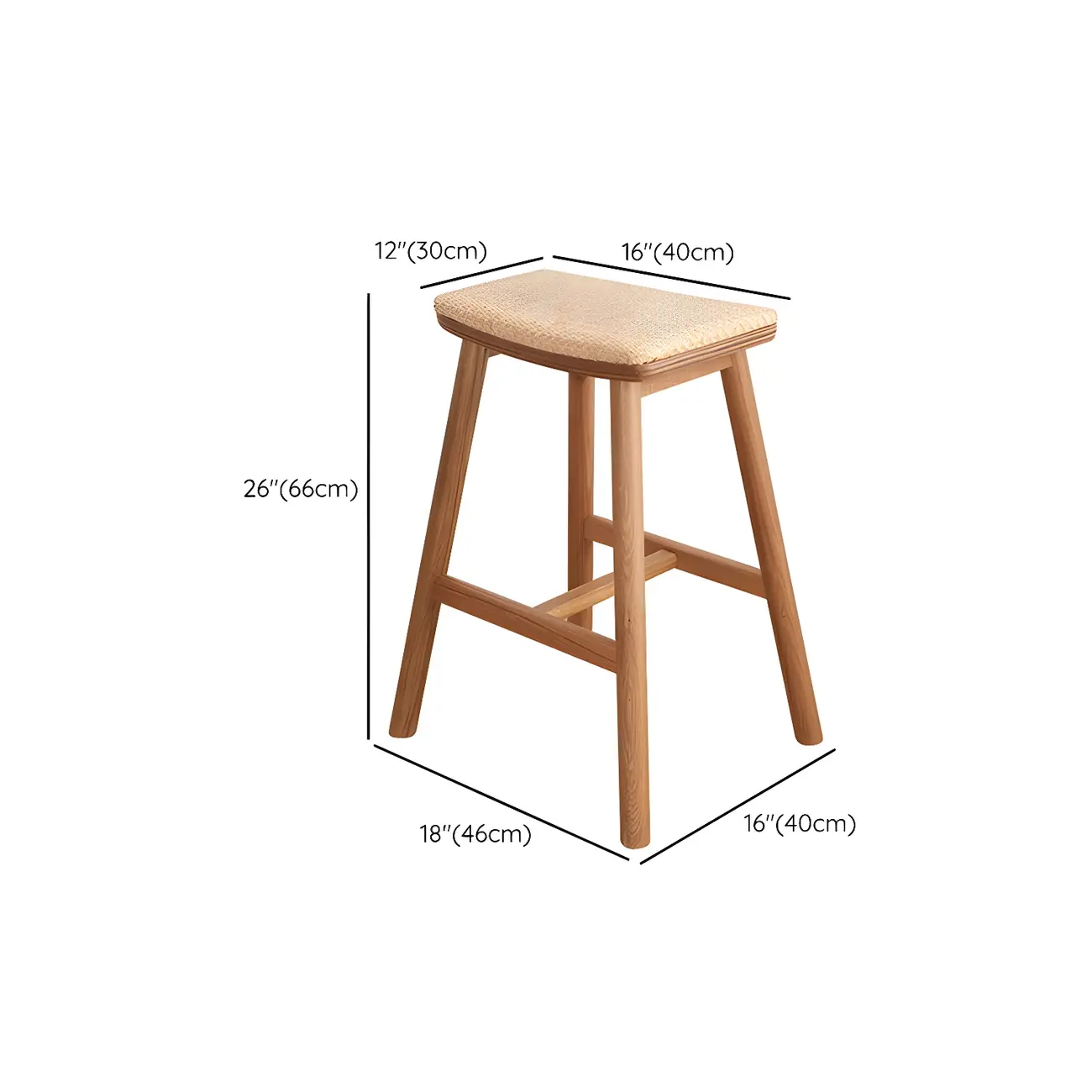 Brown Oak Wood  Ratten Seat Backless Counter Bar Stools