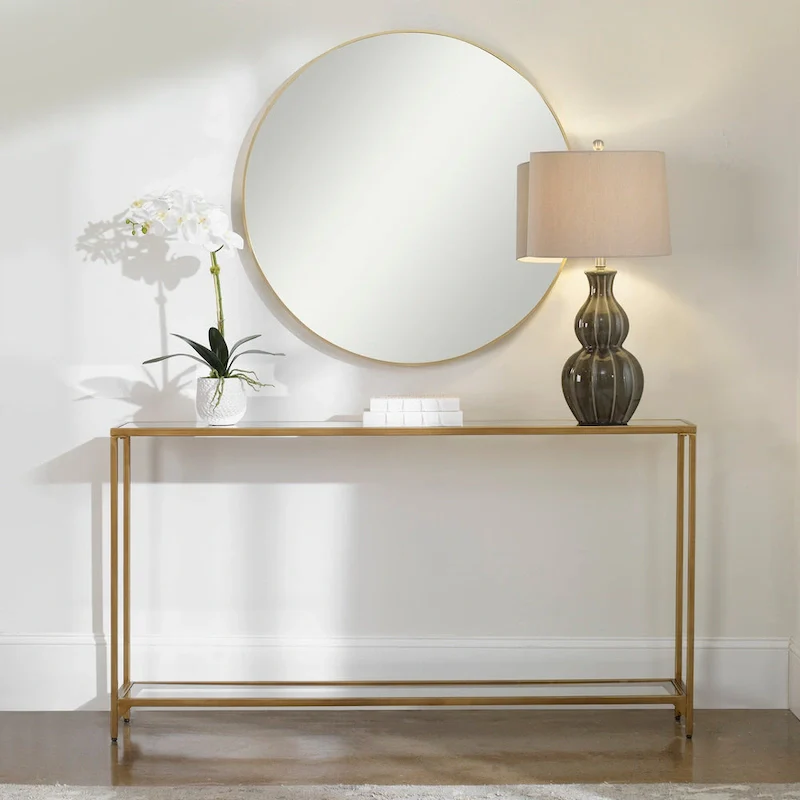 Copper Grove Metal and Tempered Glass Narrow Console Table