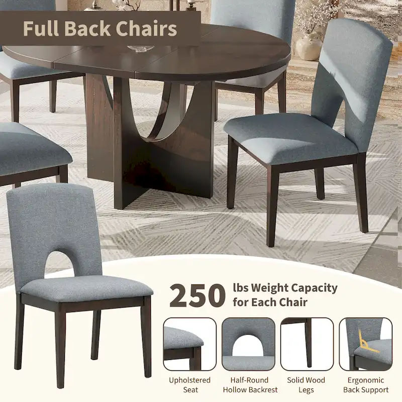Modern Style 5-Piece Extendable Round Dining Table Set with Removable Leaf and Upholstered Dining Chairs
