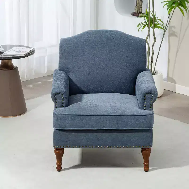 Okak Vintage Tufted Chenille Accent Chair,Plush Armchair with Nailhead Trim and Solid Wood Legs for Living Room,Bedroom,Office